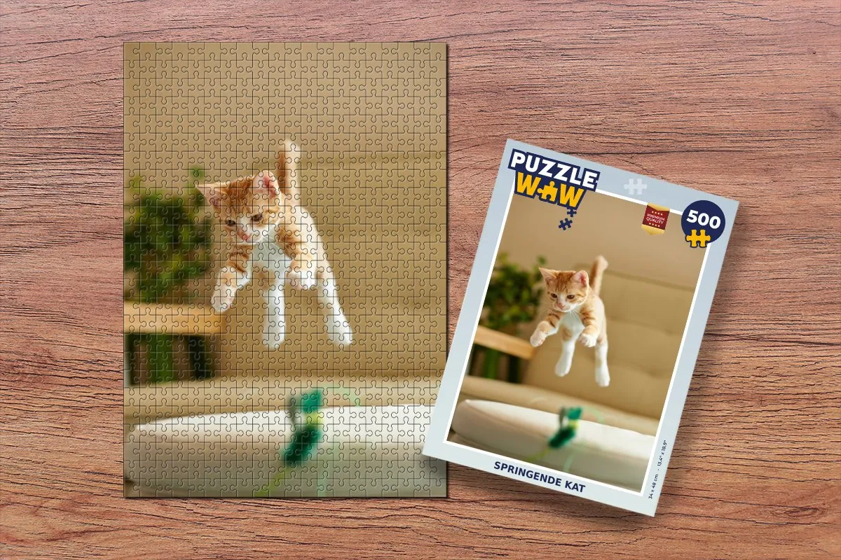 PuzzleWow Kat Spring Legpuzzel 500 Stuks - Multicolor