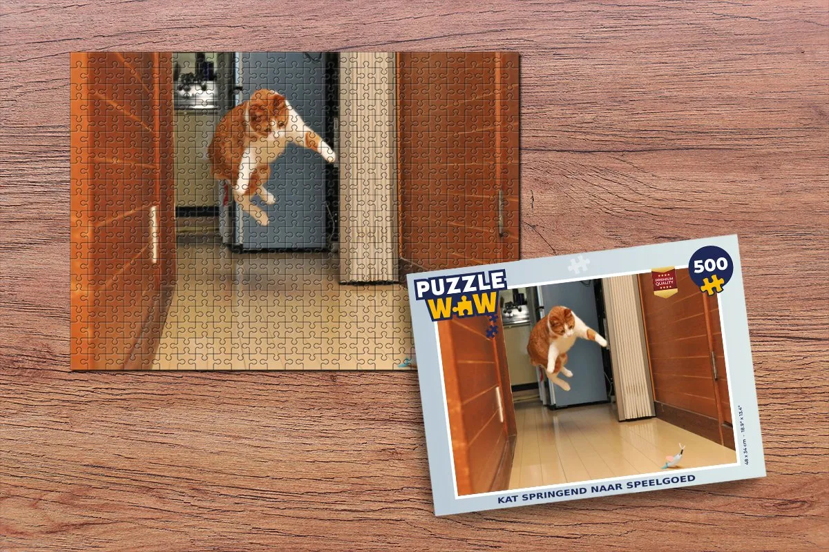 PuzzleWow Kat Spring Legpuzzel 500 Stuks - Multicolor