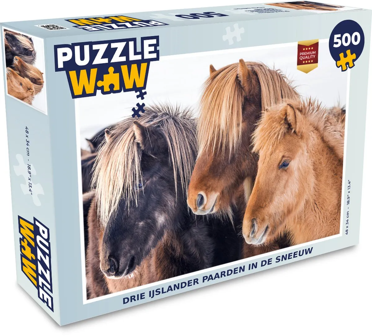 PuzzleWow Legpuzzel Drie IJslander paarden in de sneeuw 500 Stuks - Multicolor