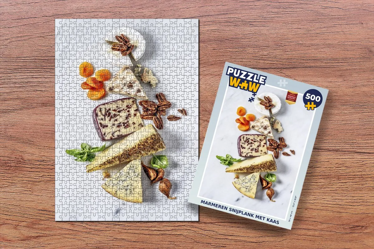 PuzzleWow Marmeren Snijplank met Kaas Legpuzzel 500 Stuks - Multicolor