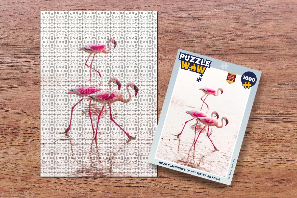 PuzzleWow Legpuzzel Roze Flamingo's Kenia 1000 Stuks - Multicolor
