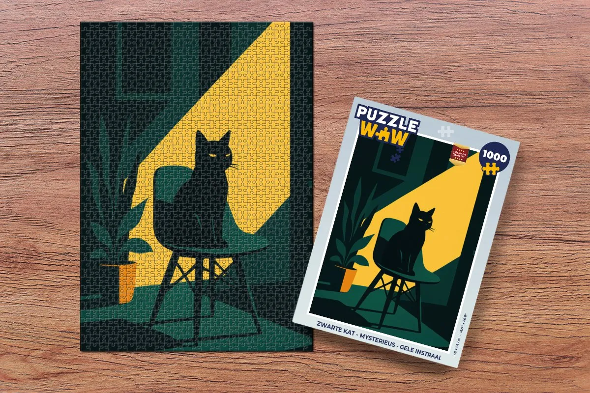 PuzzleWow Legpuzzel Zwarte Kat - 1000 Stuks - Mysterieus
