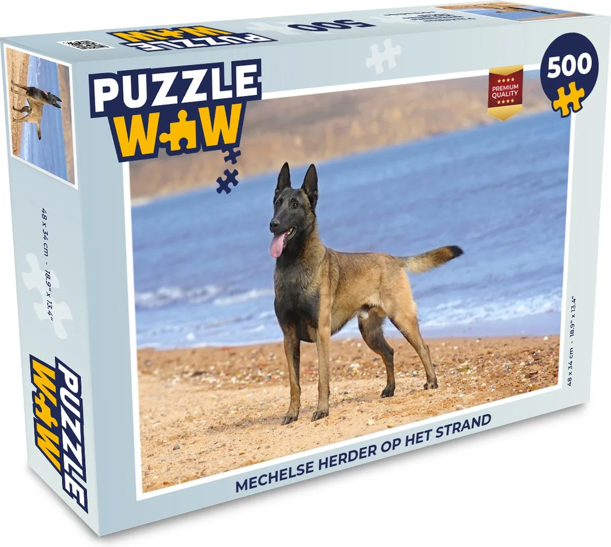 PuzzleWow Legpuzzel Mechelse Herder Strand 500 Stuks - Multicolor