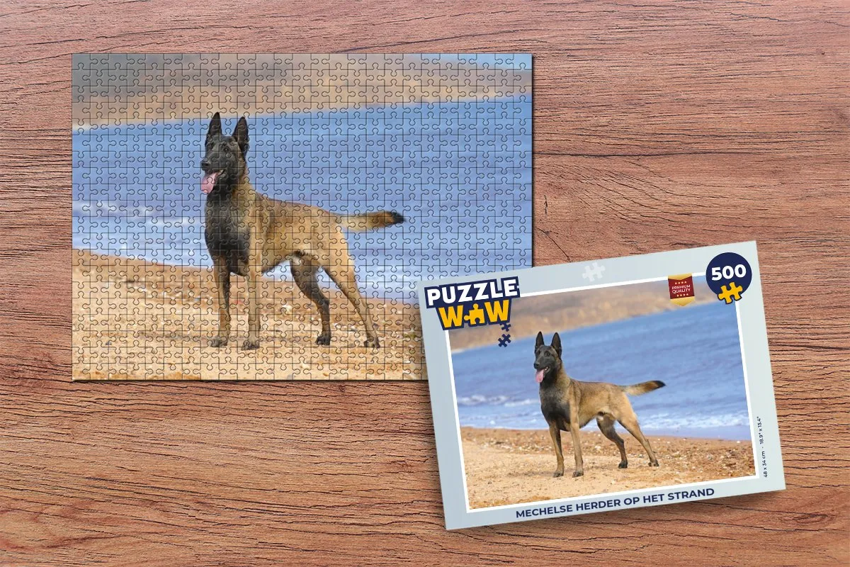 PuzzleWow Legpuzzel Mechelse Herder Strand 500 Stuks - Multicolor