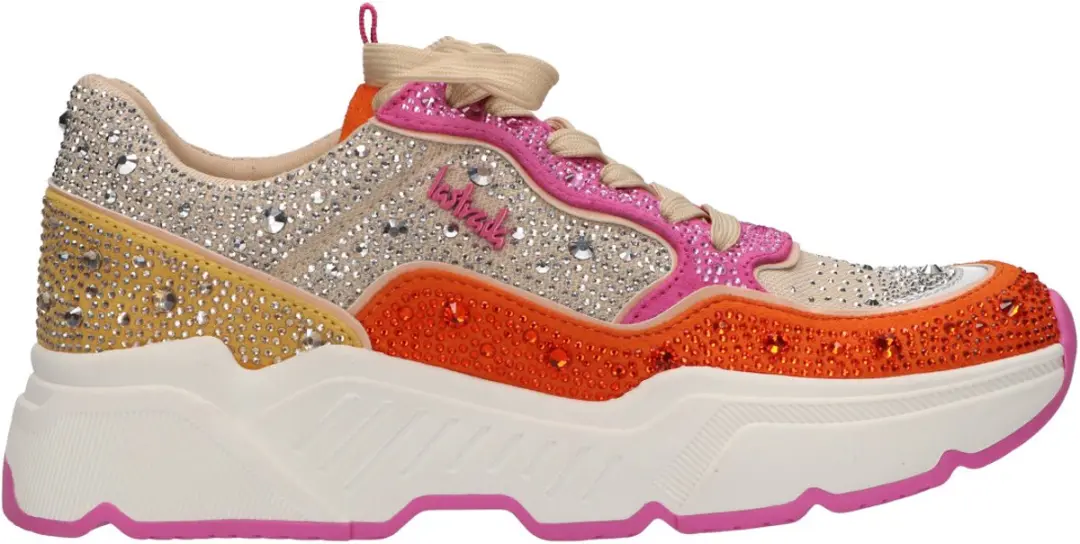 La Strada Sneaker Met Steentjes Oranje Roze Textiel