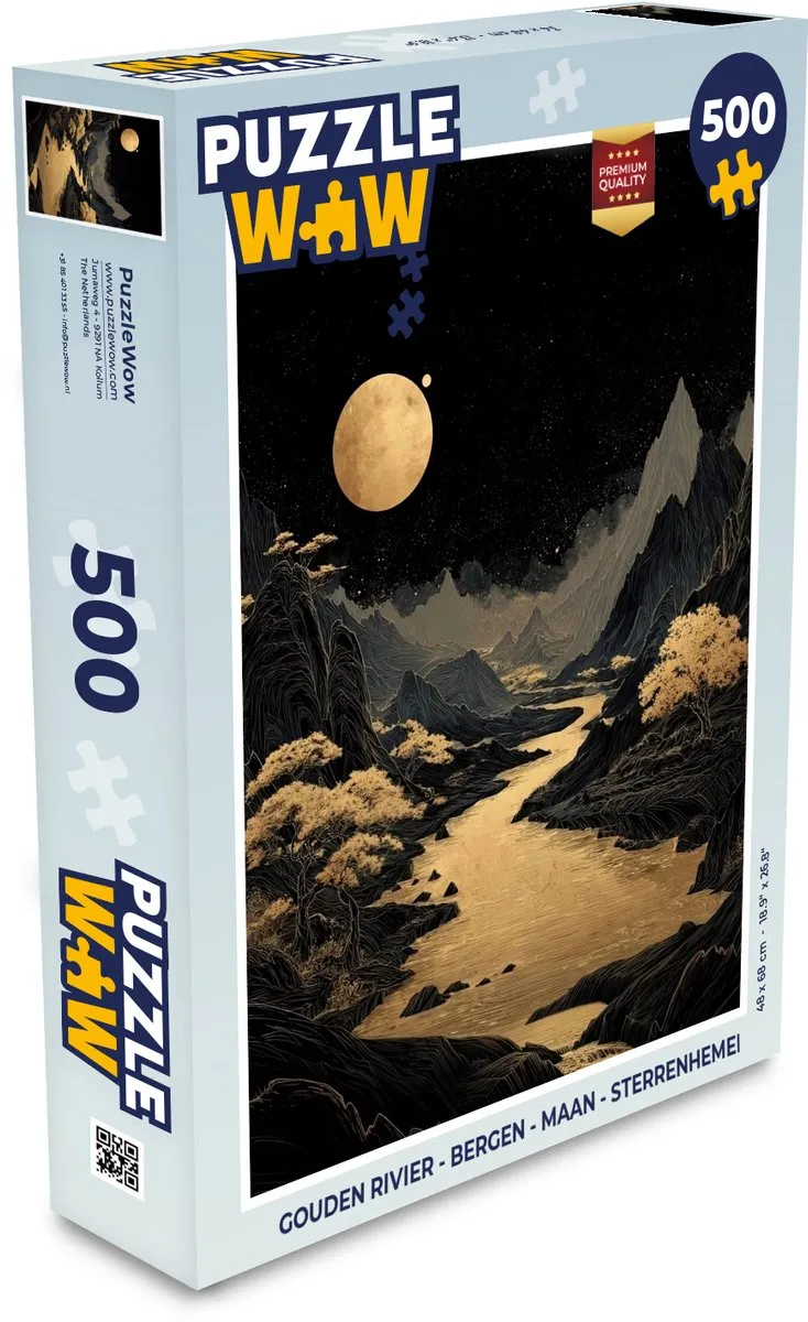 PuzzleWow Gouden Rivier Bergen Maan Sterrenhemel Legpuzzel 500 Stuks