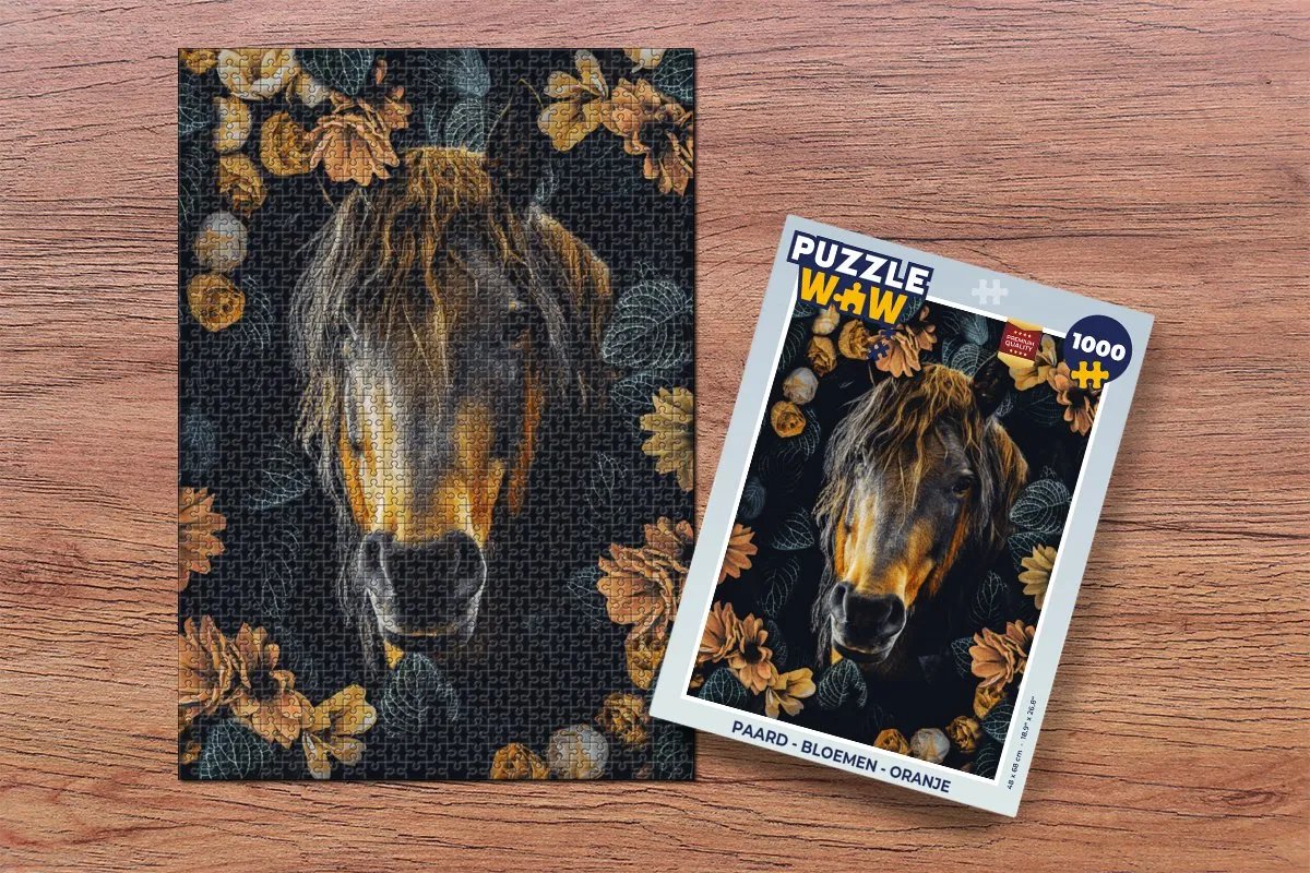 PuzzleWow Paard - Bloemen Legpuzzel 1000 Stuks - Multicolor