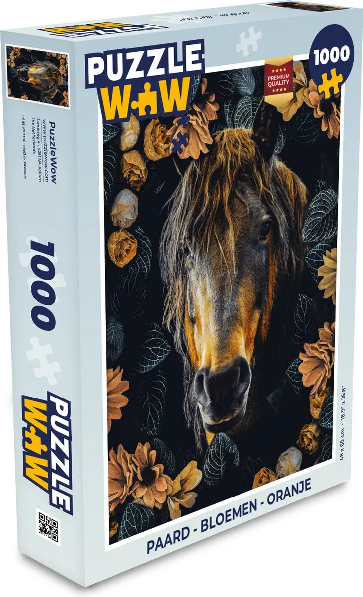 PuzzleWow Paard - Bloemen Legpuzzel 1000 Stuks - Multicolor
