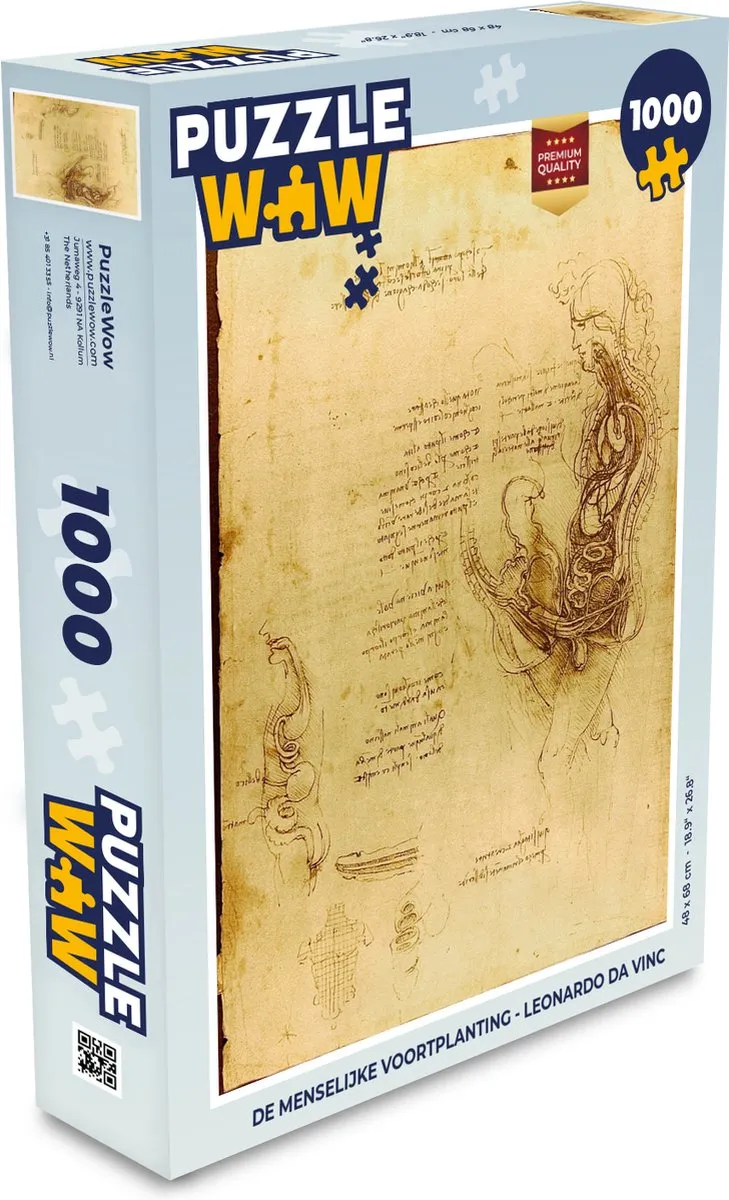 PuzzleWow Leonardo da Vinci Menselijke Voortplanting Legpuzzel 1000 Stuks - Multicolor