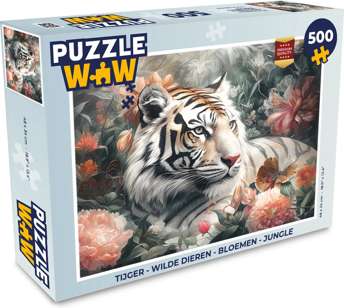 PuzzleWow Legpuzzel 500 Stuks - Tijger Wilde Dieren Multicolor