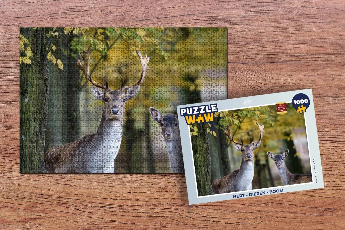 PuzzleWow Hert Dieren Boom Legpuzzel 1000 Stuks - Multicolor