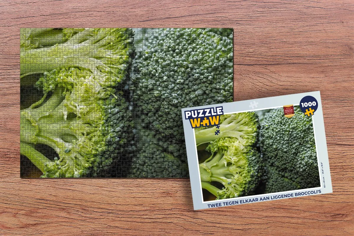 PuzzleWow Legpuzzel Twee tegen elkaar aan liggende broccoli's 1000 Stuks - Multicolor
