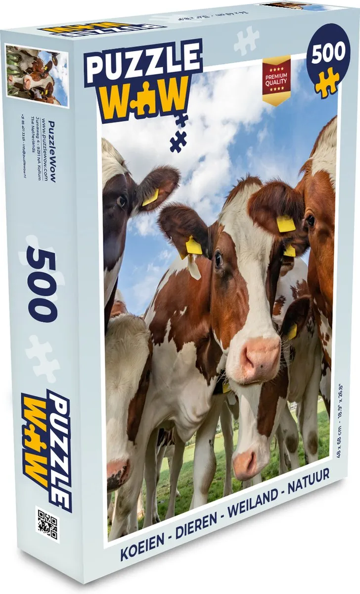 PuzzleWow Legpuzzel Koeien Weiland Natuur 500 Stuks - Multicolor