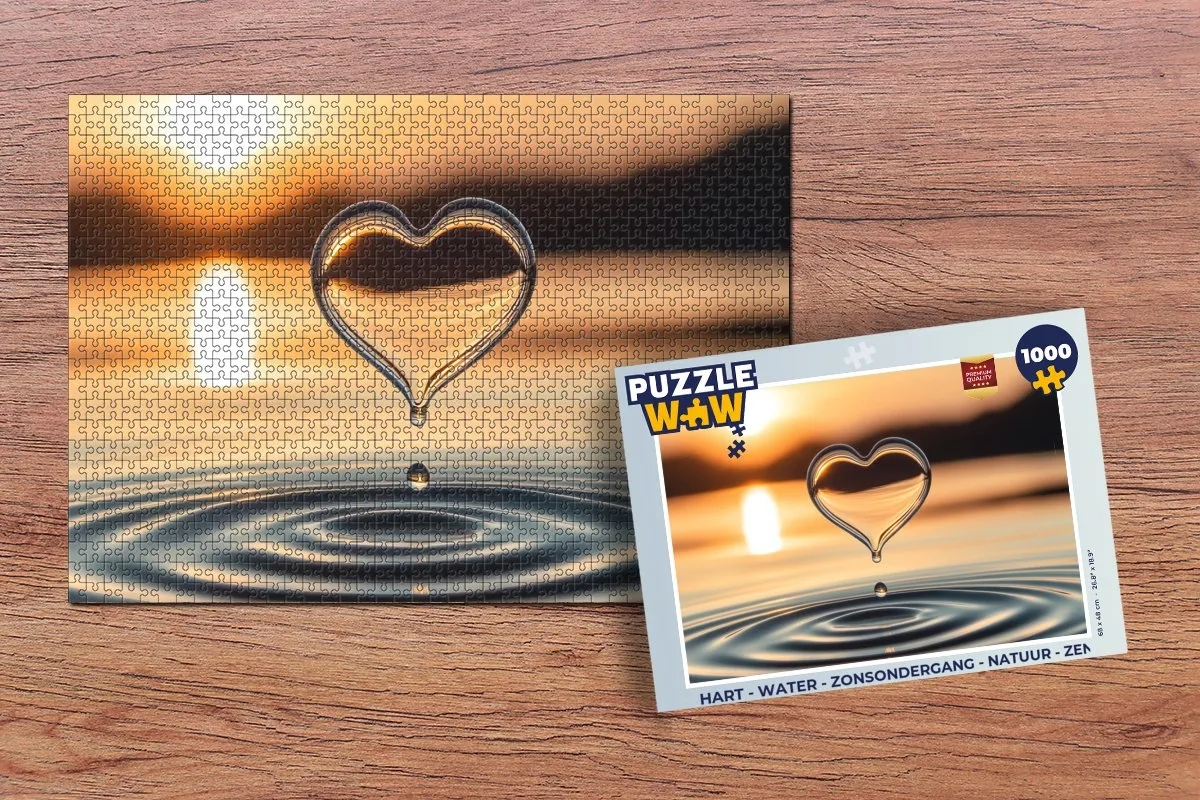 PuzzleWow Hart Water Zonsondergang Legpuzzel 1000 Stuks