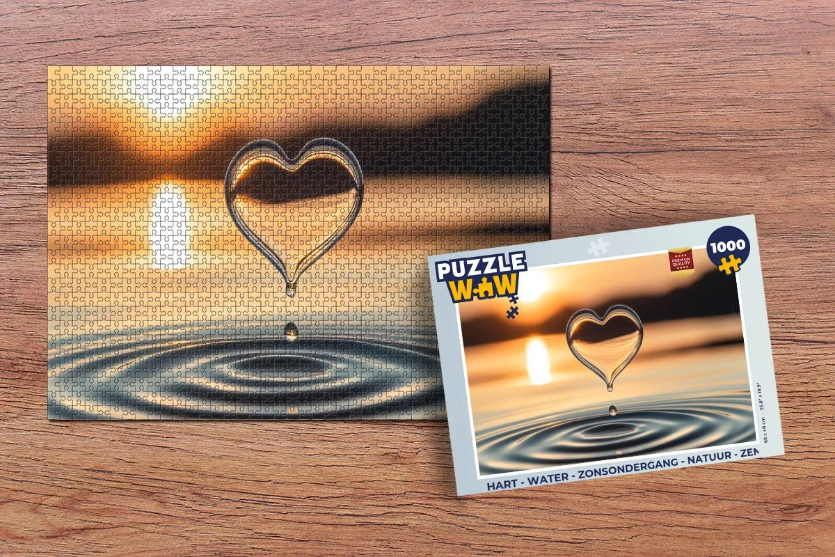 PuzzleWow Hart Water Zonsondergang Legpuzzel 1000 Stuks