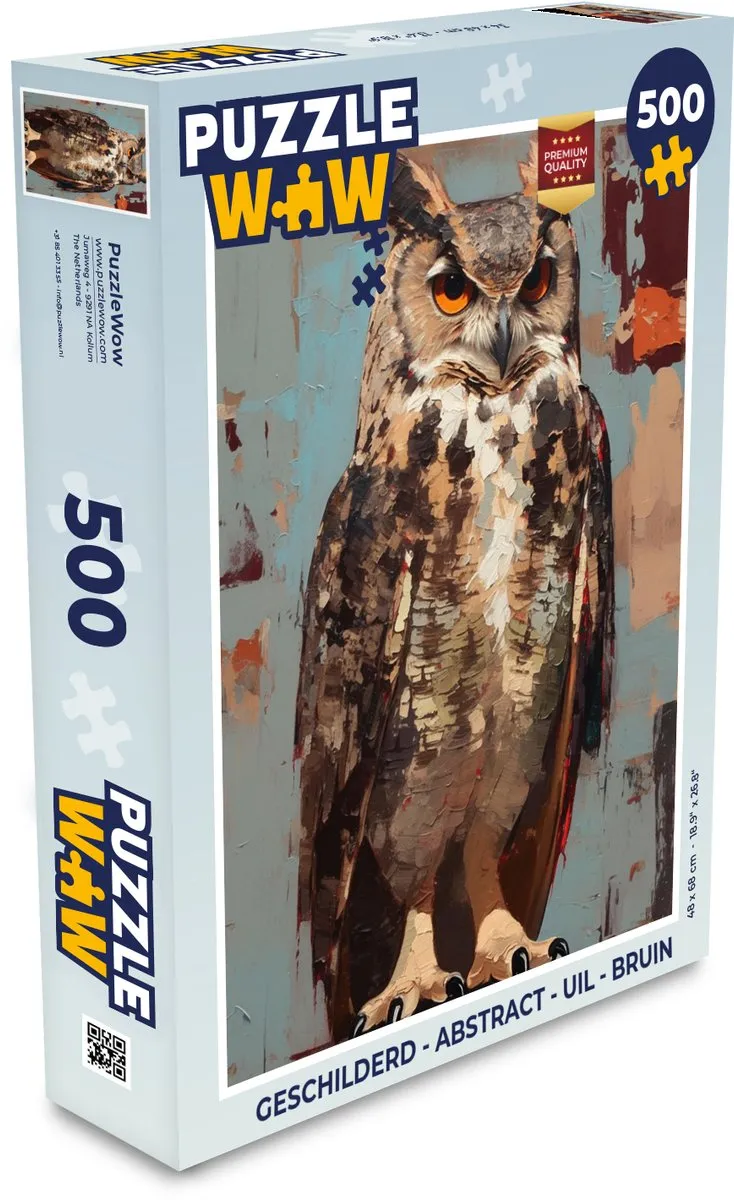 PuzzleWow Abstract Uil Legpuzzel 500 Stuks - Bruin