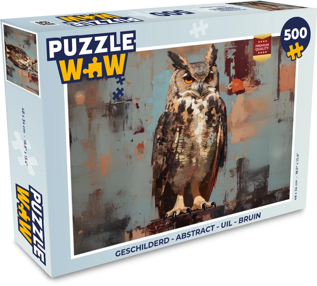 PuzzleWow Abstract Uil Legpuzzel 500 Stuks - Bruin