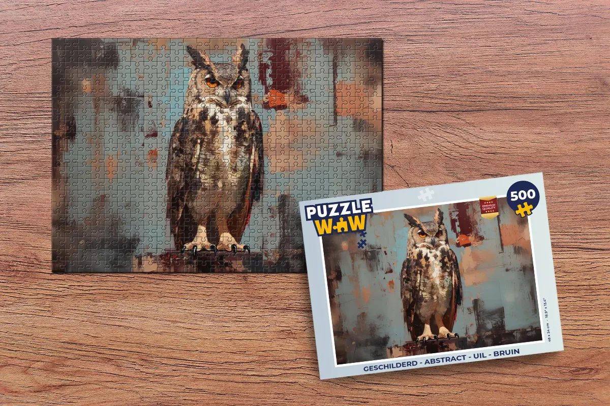 PuzzleWow Abstract Uil Legpuzzel 500 Stuks - Bruin