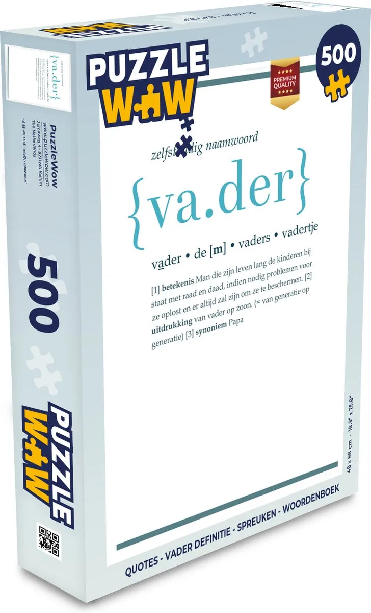 PuzzleWow Vader Definitie Legpuzzel 500 Stuks - Multicolor