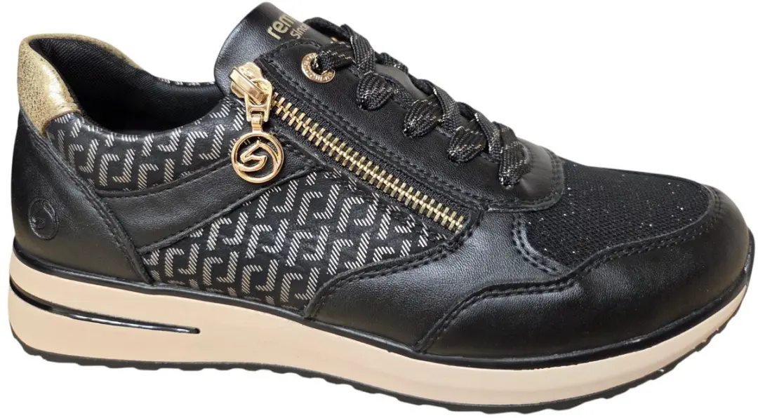 Remonte D1G08-07 Sneakers Zwart Met Goud Leer Dames