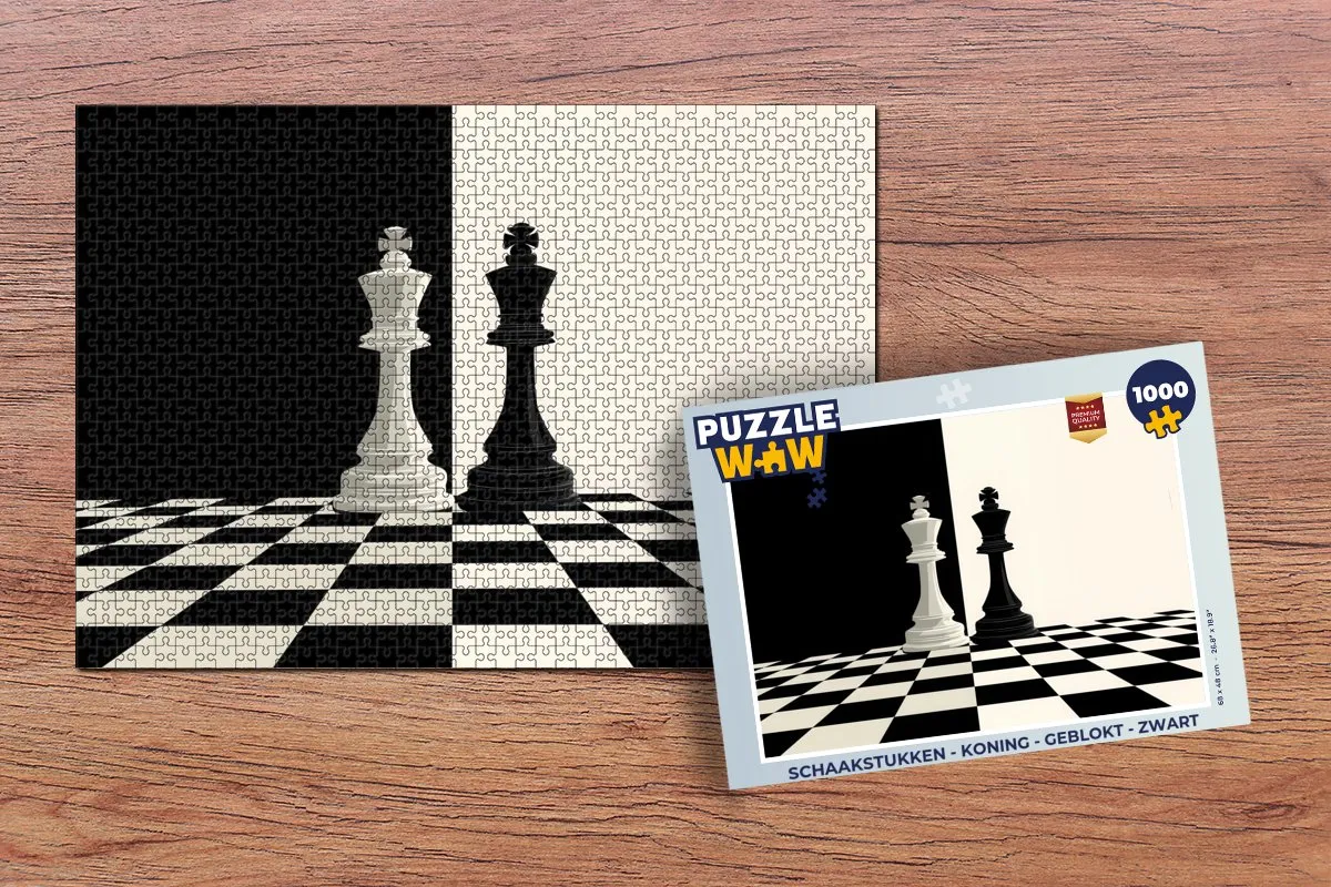 PuzzleWow Schaakstukken Koning Geblokt Puzzel 1000 Stuks - Zwart