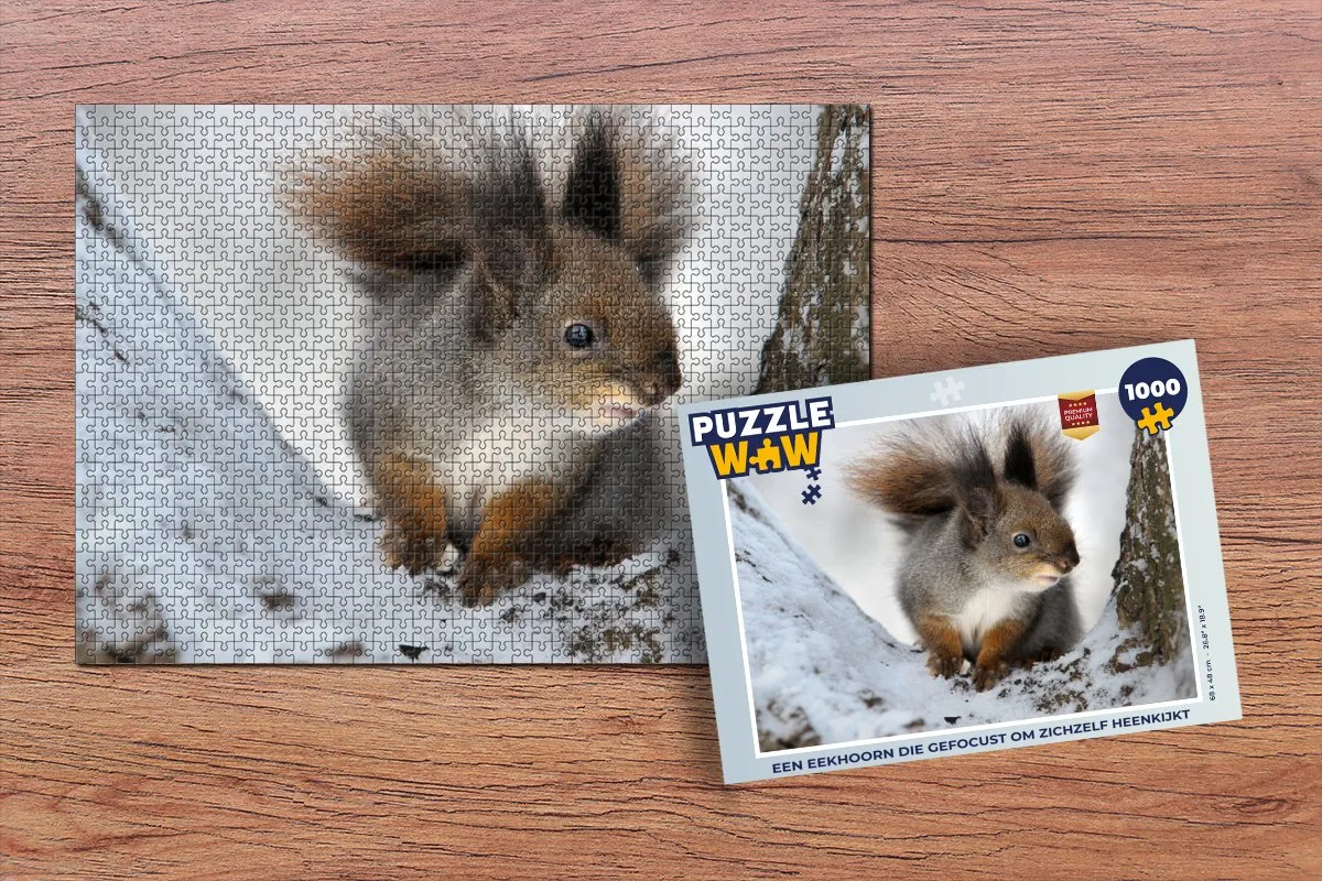 PuzzleWow Legpuzzel Eekhoorn Boom Winter 1000 Stuks - Multicolor