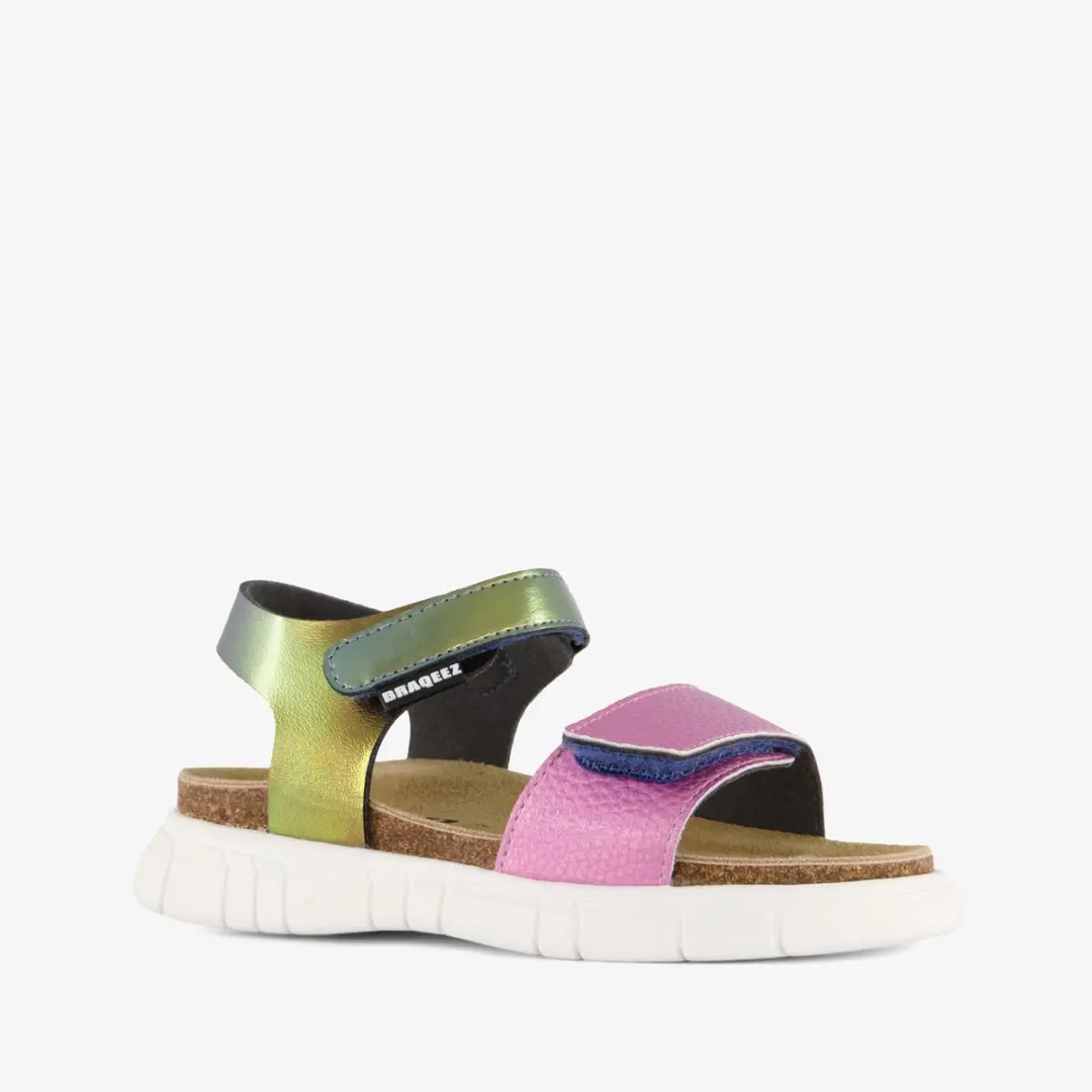 Braqeez leren meisjes sandalen metallic multicolor