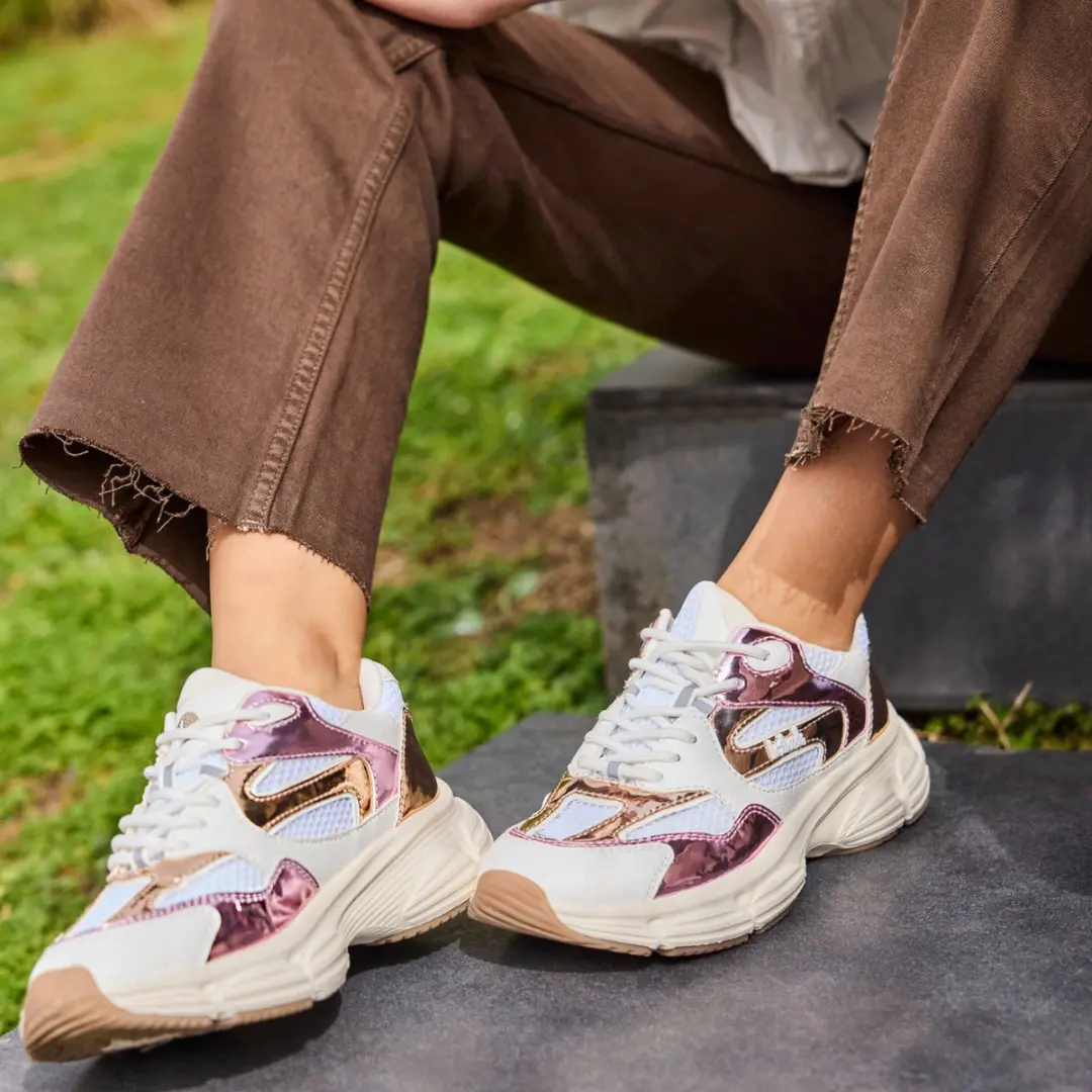 La Strada Sneaker Wit Roze Textiel