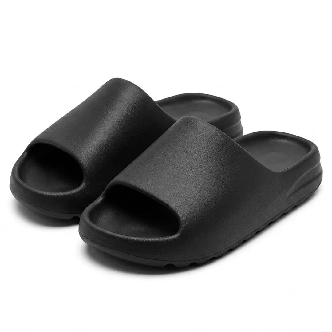 Zwarte badslippers unisex open teen pantoffels antislip slippers voor dames en h