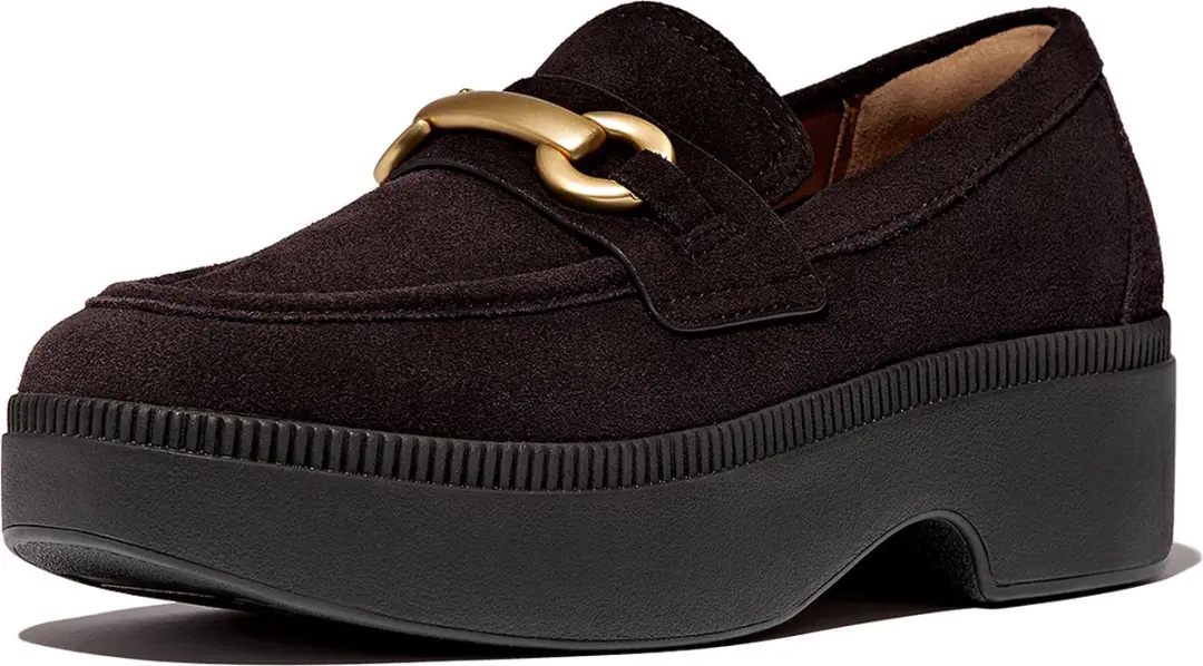 FitFlop FitFlop F-Luma Chunky-Snaffle Suede Demi-Wedge Loafers BRUIN