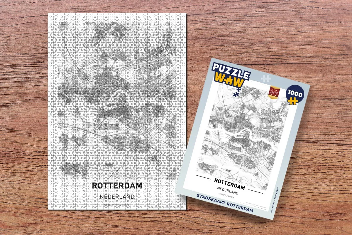 PuzzleWow Stadskaart Rotterdam Legpuzzel 1000 Stuks - Multicolor