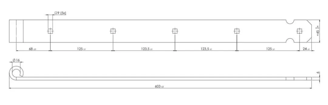 GB Heng Duimmet Vierkante Gaten 600mm - Zwart - afbeelding 4 van 6