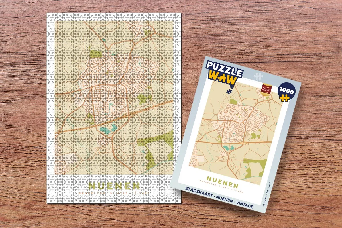 PuzzleWow Stadskaart Nuenen Vintage Legpuzzel 1000 Stuks - Multicolor