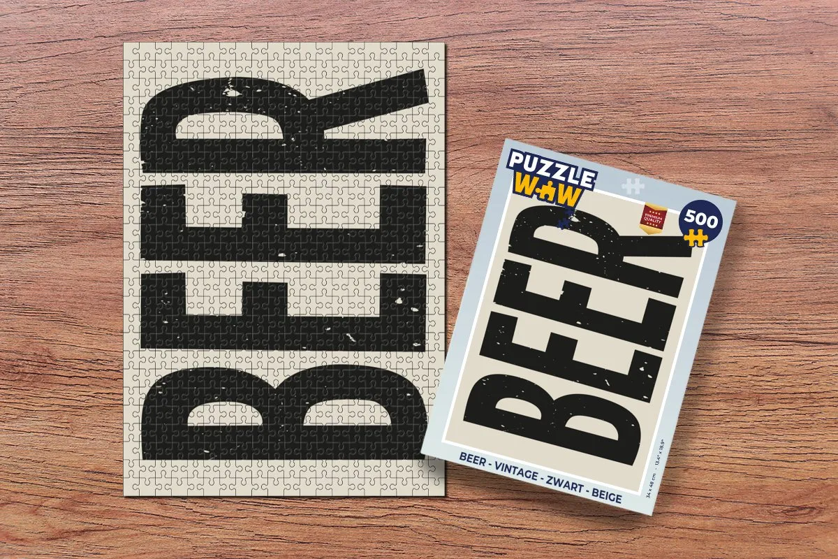 PuzzleWow Beer Legpuzzel 500 Stuks - Vintage - Zwart/Beige