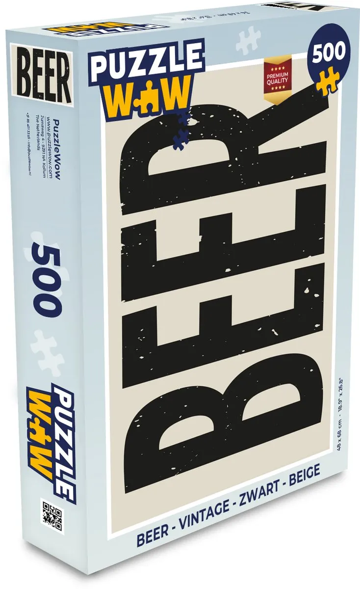 PuzzleWow Beer Legpuzzel 500 Stuks - Vintage - Zwart/Beige