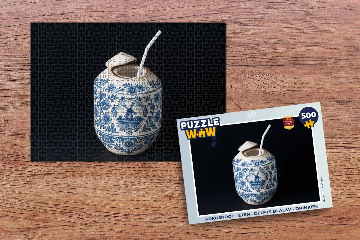 PuzzleWow Kokosnoot Legpuzzel 500 Stuks - Delfts Blauw