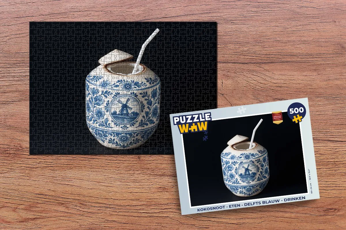 PuzzleWow Kokosnoot Legpuzzel 500 Stuks - Delfts Blauw