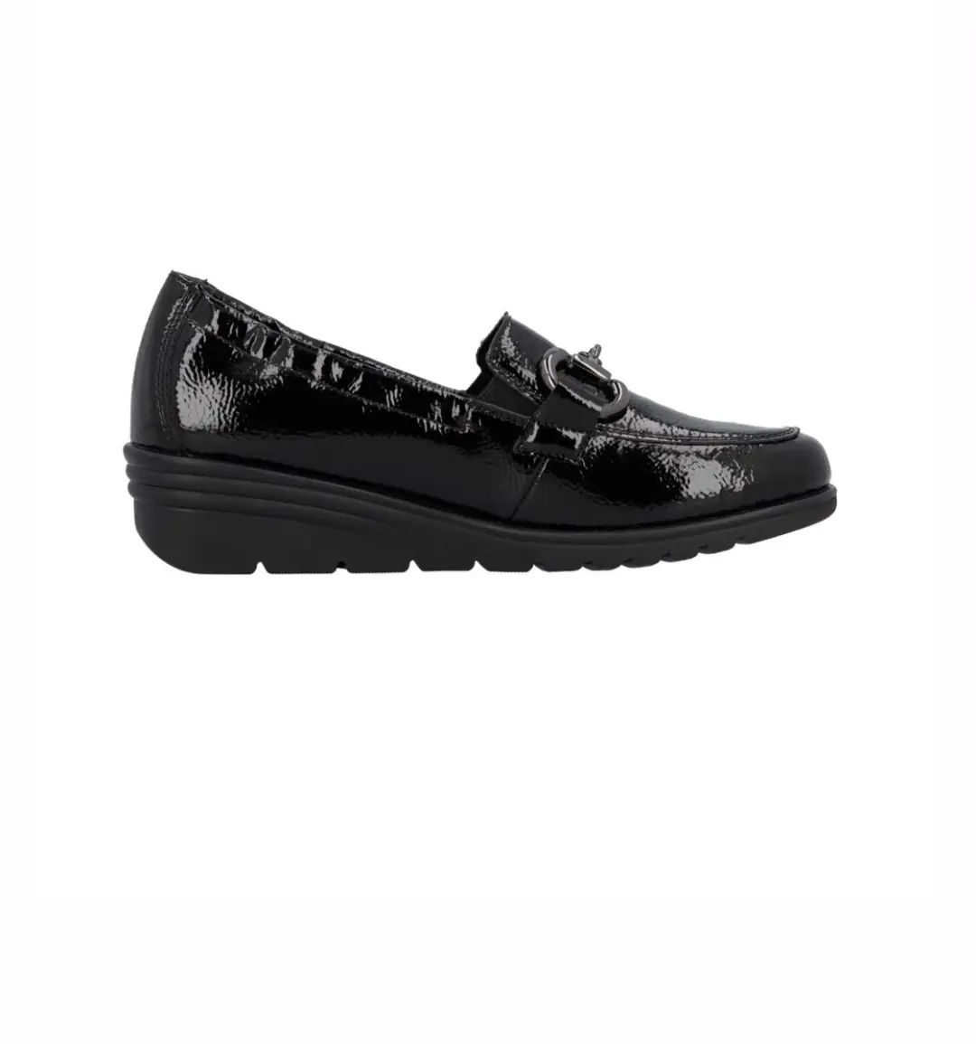 Rieker L5352-00 Loafer instapper leer lak sleehak zwart 39