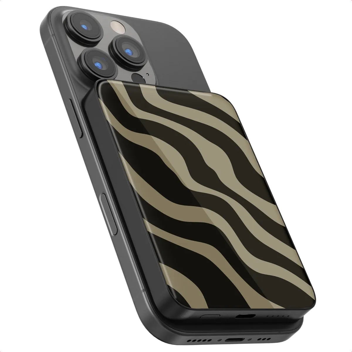 Selencia Powerbank 5.000 mAh - Draadloze Powerbank - Geschikt voor MagSafe en Qi - Black / Swirl Black