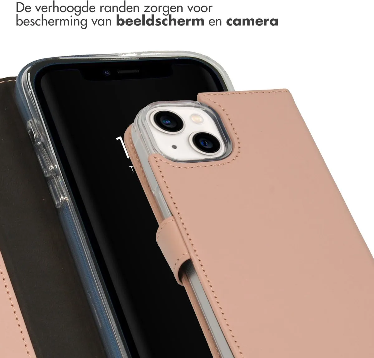 Selencia Hoesje iPhone 14 Echt Lederen Bookcase - Lichtroze
