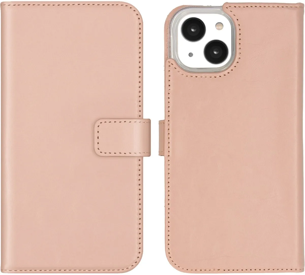 Selencia Hoesje iPhone 14 Echt Lederen Bookcase - Lichtroze