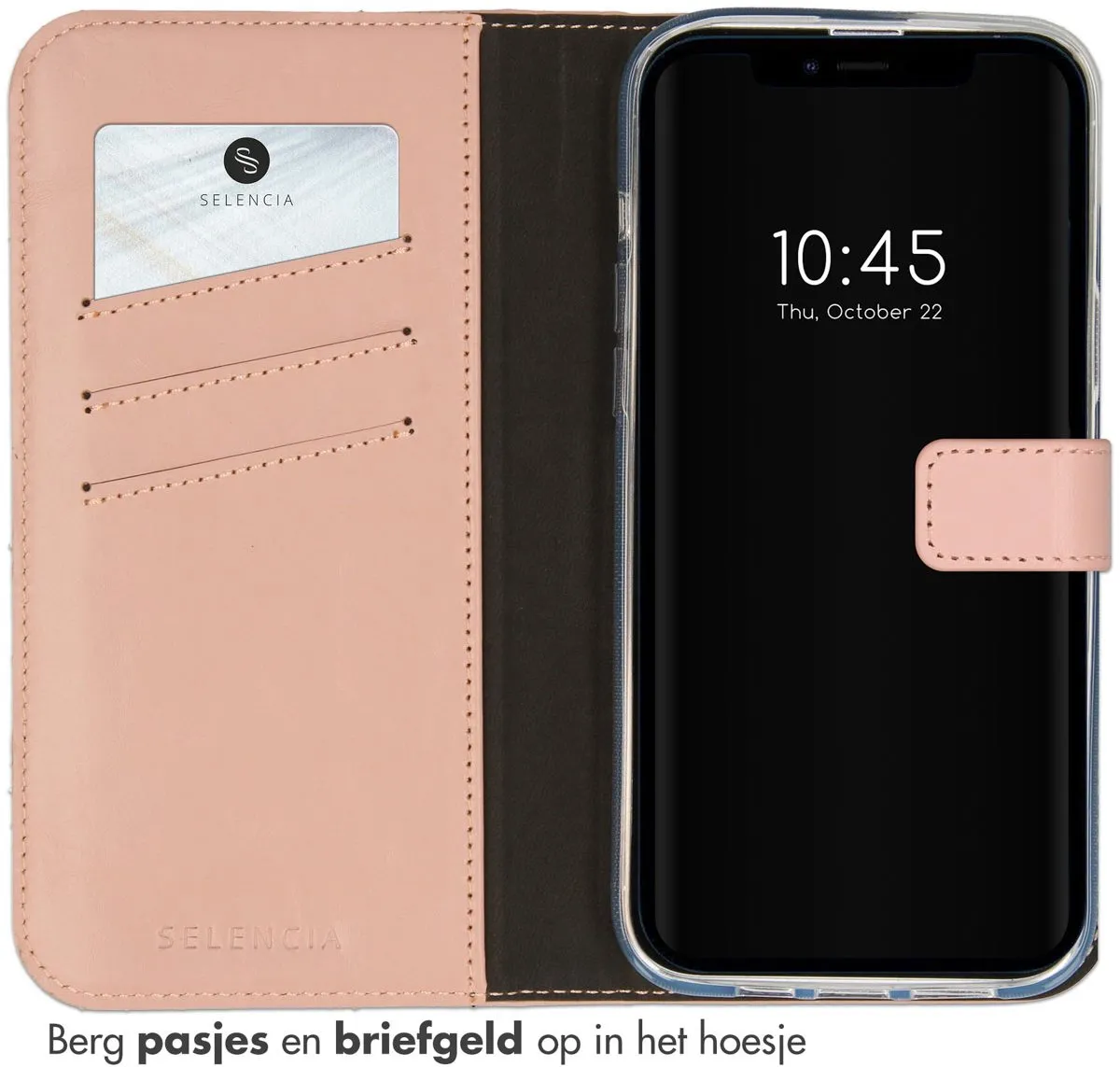 Selencia Hoesje iPhone 14 Echt Lederen Bookcase - Lichtroze