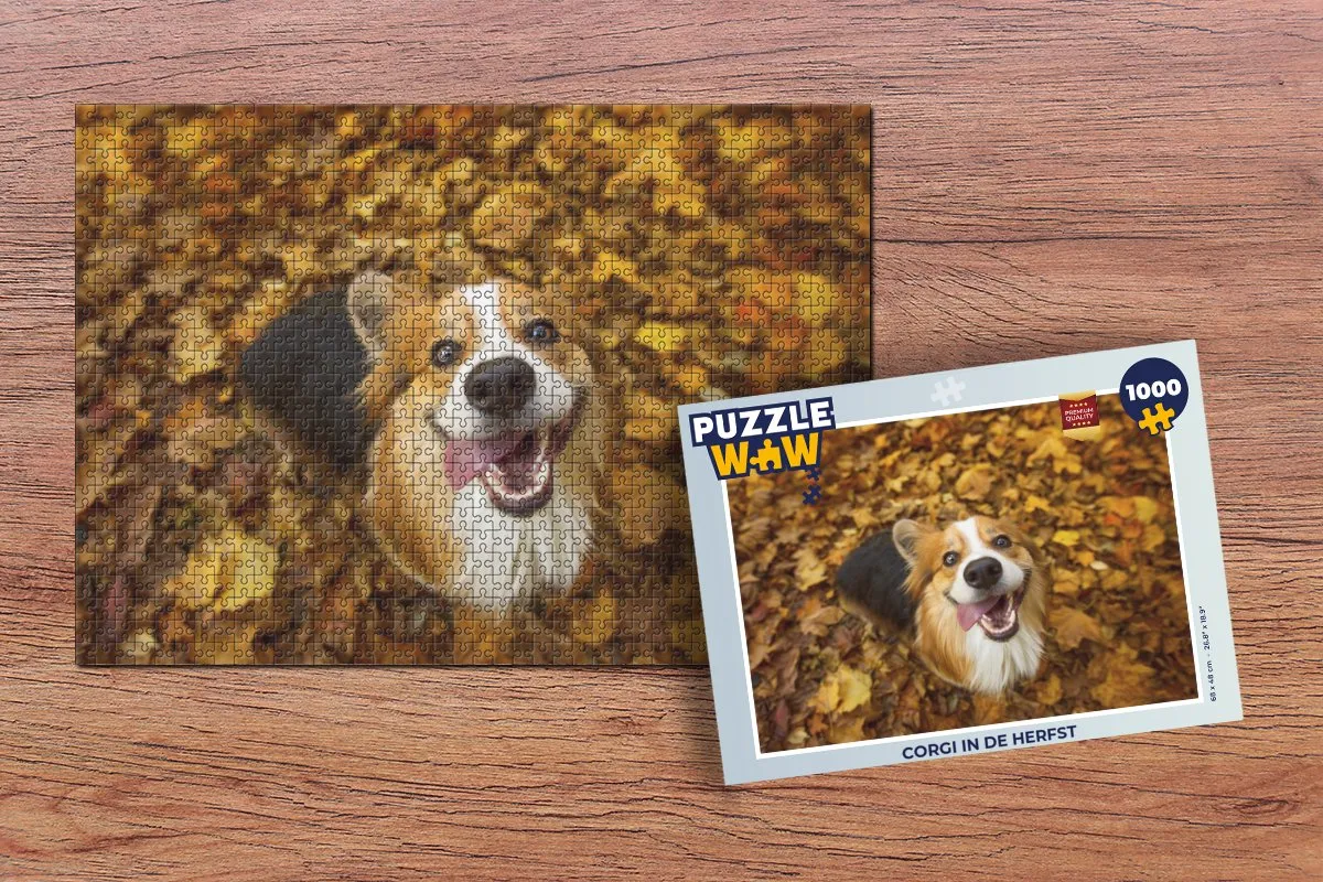 PuzzleWow Legpuzzel Corgi in de Herfst 1000 Stuks - Multicolor