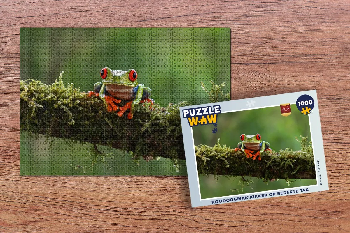 PuzzleWow Roodoogmakikikker op bedekte tak Legpuzzel 1000 Stuks - Multicolor