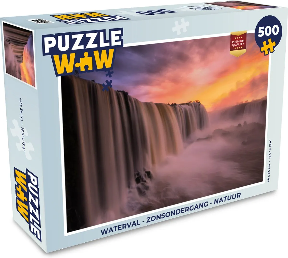 PuzzleWow Waterval Zonsondergang Legpuzzel 500 Stuks - Multicolor