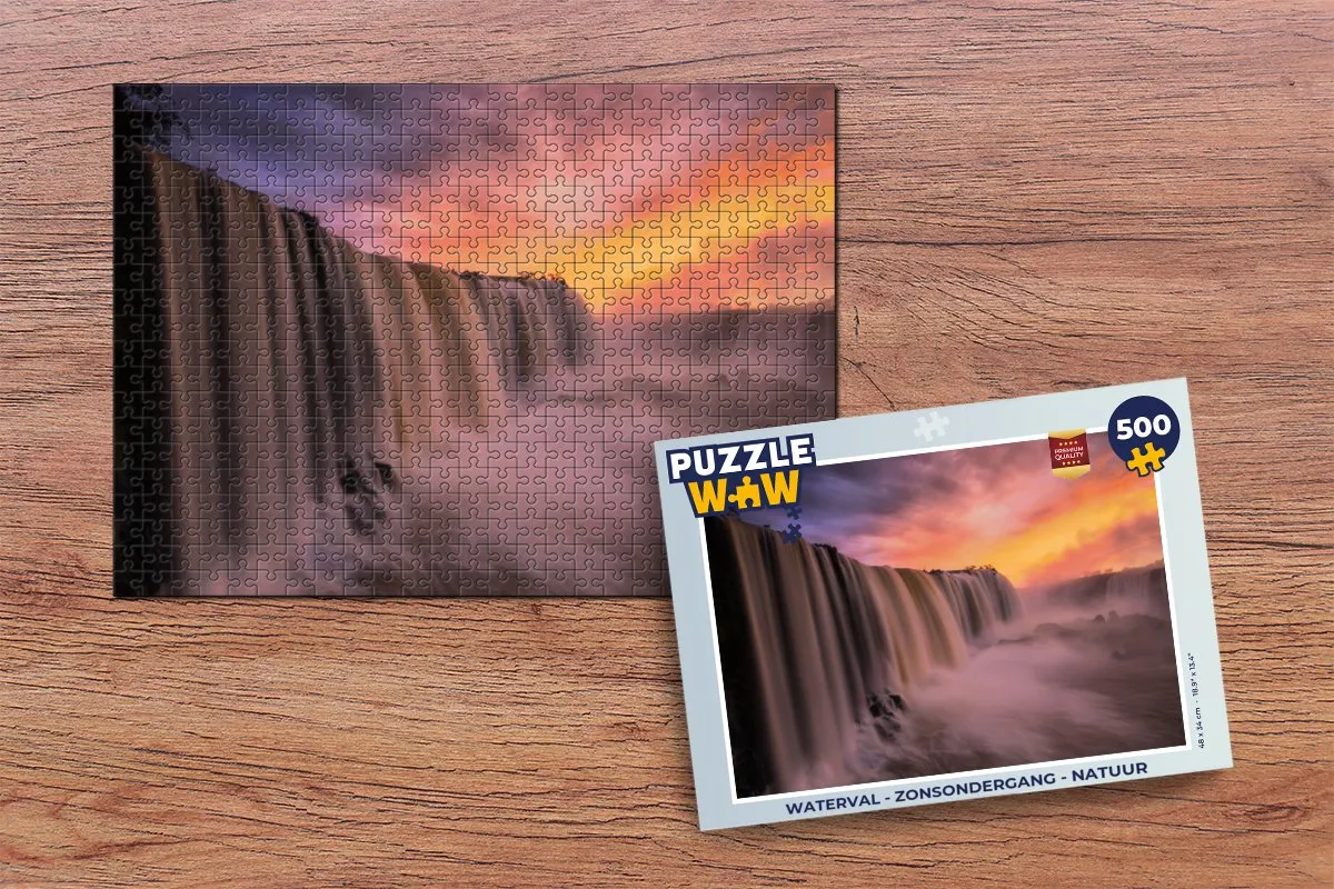 PuzzleWow Waterval Zonsondergang Legpuzzel 500 Stuks - Multicolor