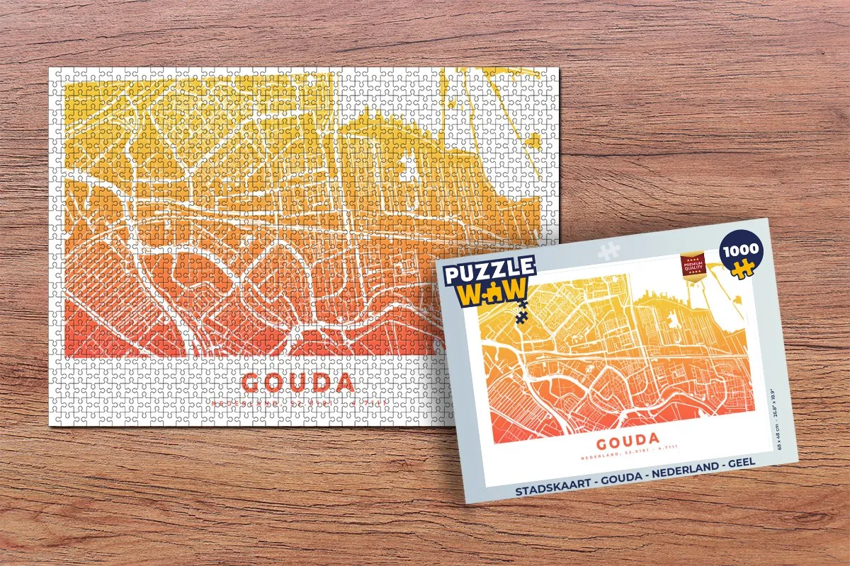 PuzzleWow Stadskaart Gouda Nederland Legpuzzel 1000 Stuks - Multicolor