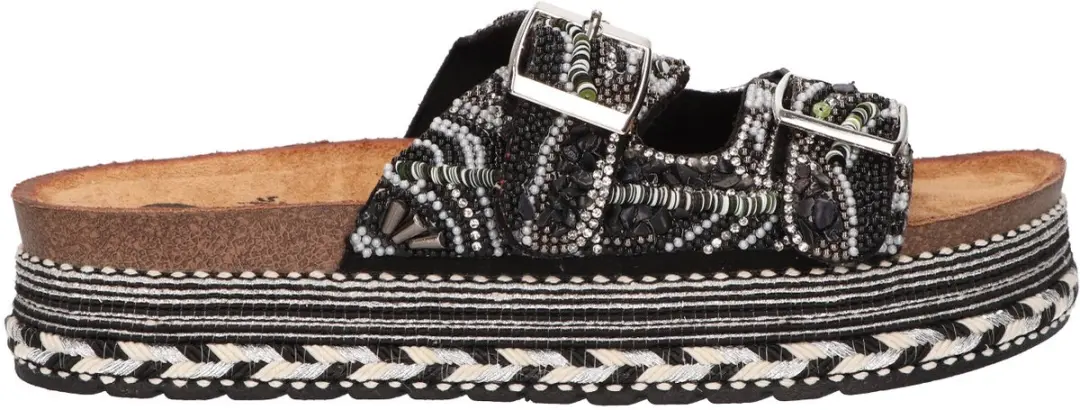 La Strada Platform Slipper Zwart Textiel