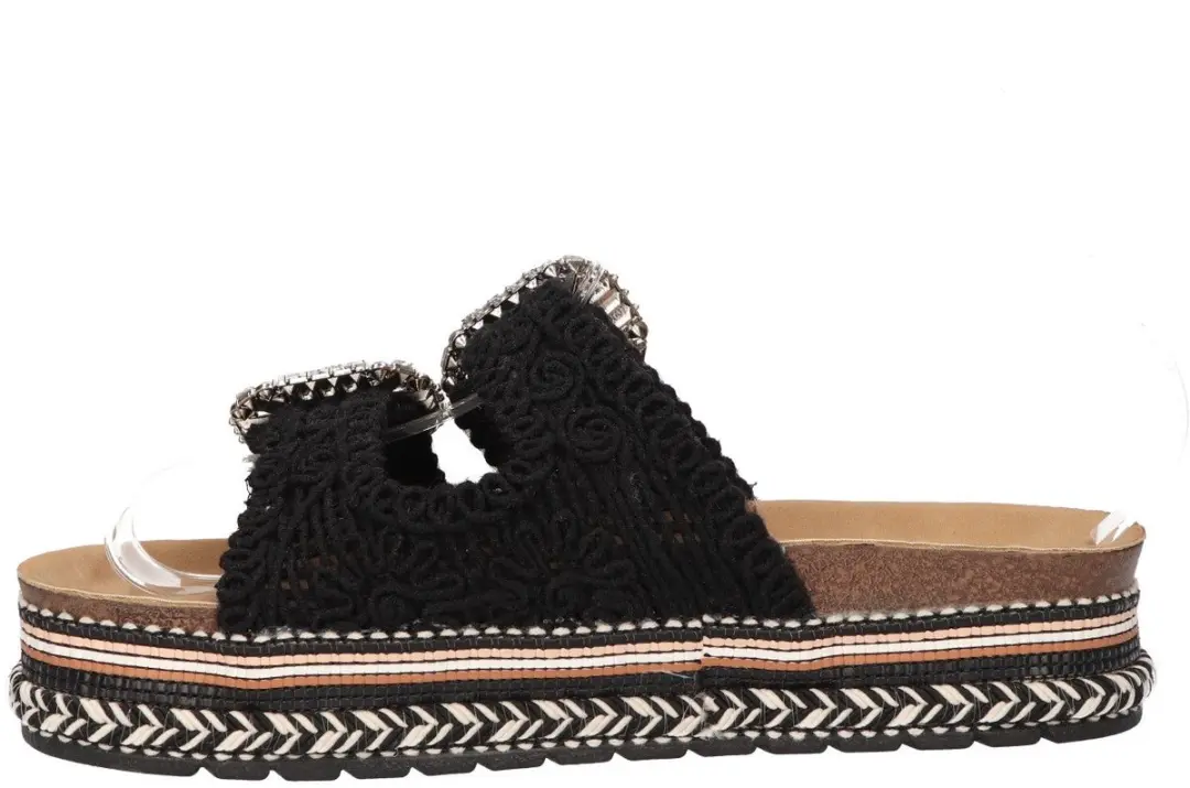 La Strada Platform Slipper Zwart Raffia