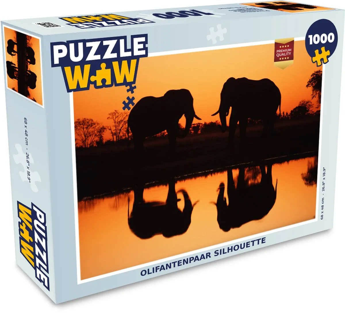 PuzzleWow Legpuzzel Olifantenpaar Silhouette 1000 Stuks - Multicolor